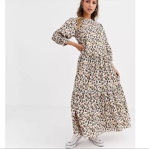 ASOS Smocked Tiered Leopard Midi Dress